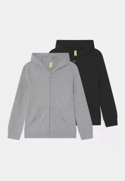 Friboo Hoodie 2 Pack - Bluză De Molton Cu Fermoar - Black/Light Grey